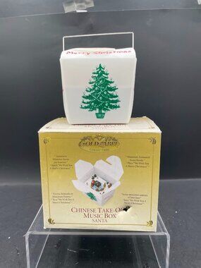 2007 Mr. Christmas Mini Chinese Take-Out Music Box Santa & Deer Motion Working